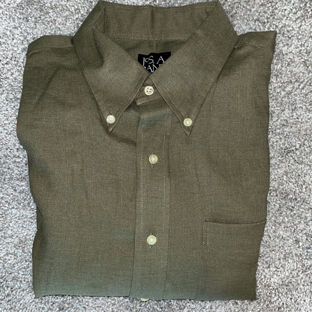 New Jos A Bank olive Green 100% linen summer classic fit shirt - L